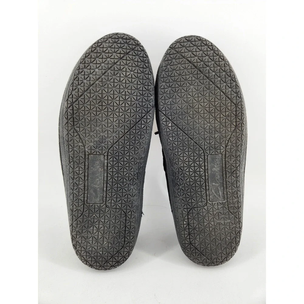 Clarks Moccasin Slippers Mens 9M Black Leather Suede Faux Fur Lined 22SH-011